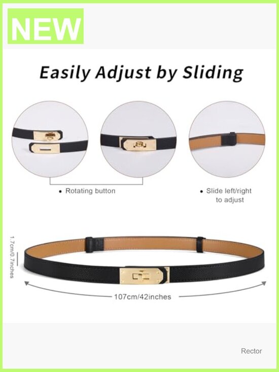 Skinny Leather Belt with Turn-Lock Buckle, Adjustable Thin Belt for Dresses & main image 6